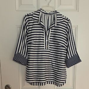 Hinson Wu Blue & White Stripe Cotton Top.  Size 8